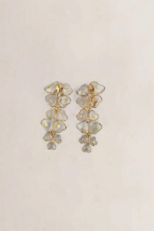 Transparent Poured Glass Flower Clip-On Earrings