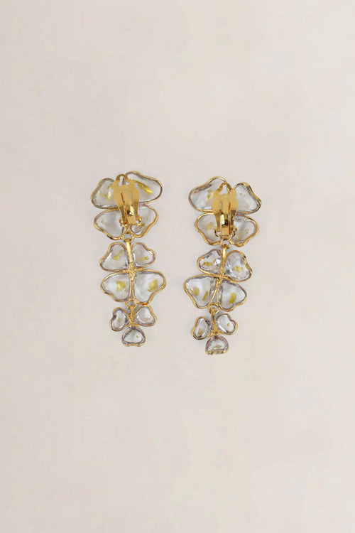 Transparent Poured Glass Flower Clip-On Earrings