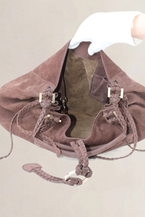 Delvaux Brown Nubuck Eugène GM Shoulder Bag