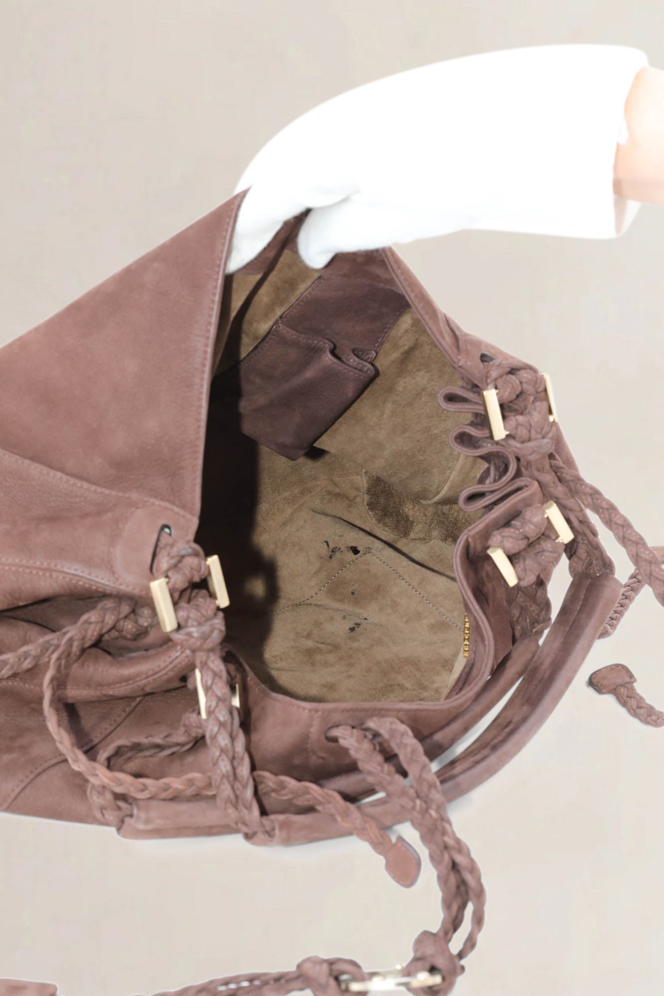 Delvaux Brown Nubuck Eugène GM Shoulder Bag