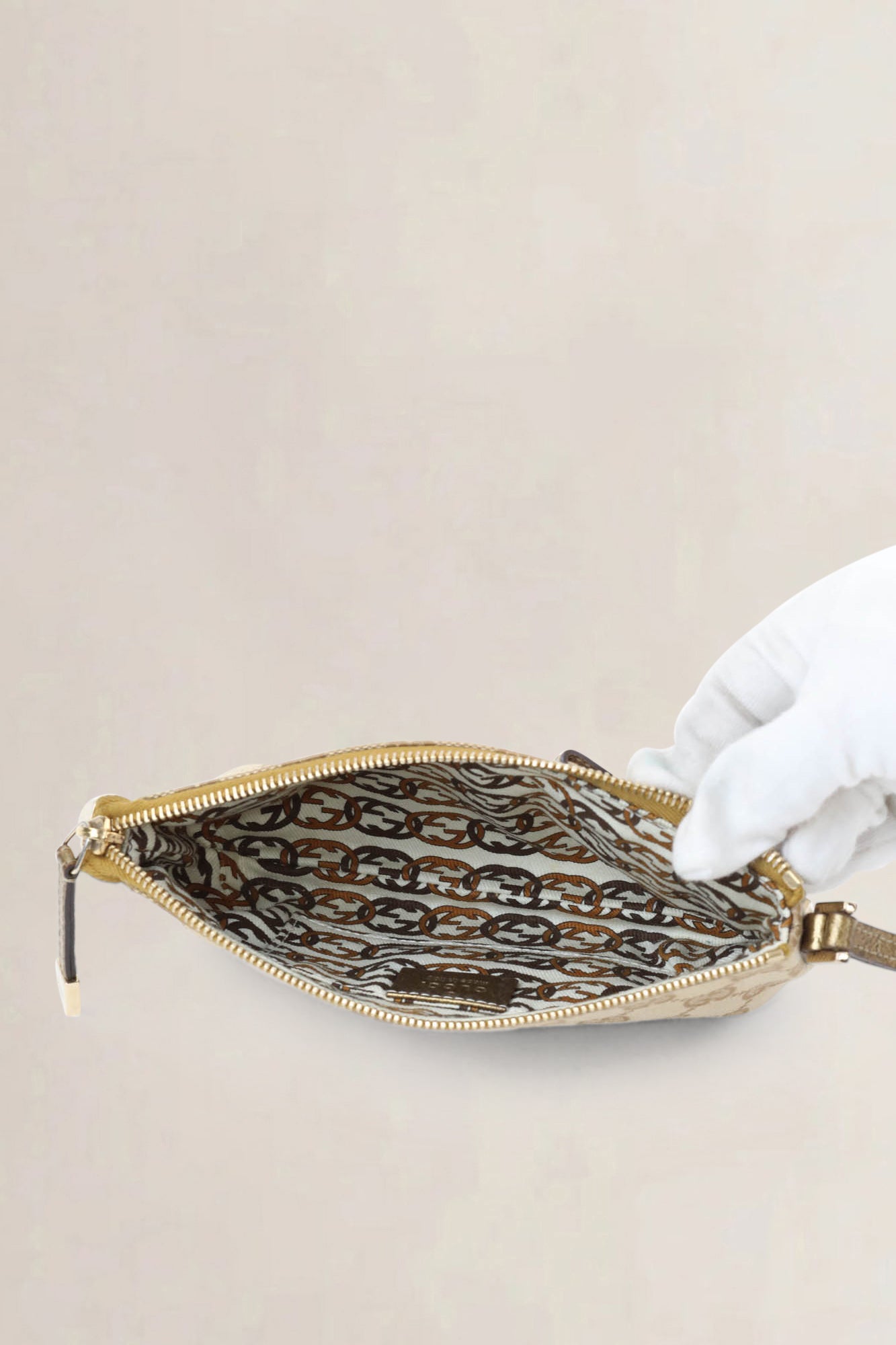 Gucci Brown Monogram Wrist Clutch