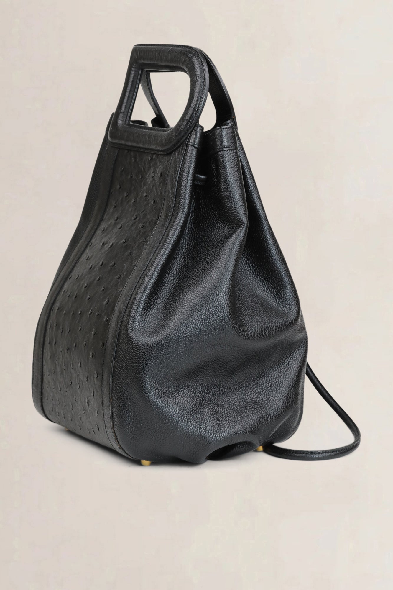 Delvaux Black Punch Ostrich Leather Shoulder Bag