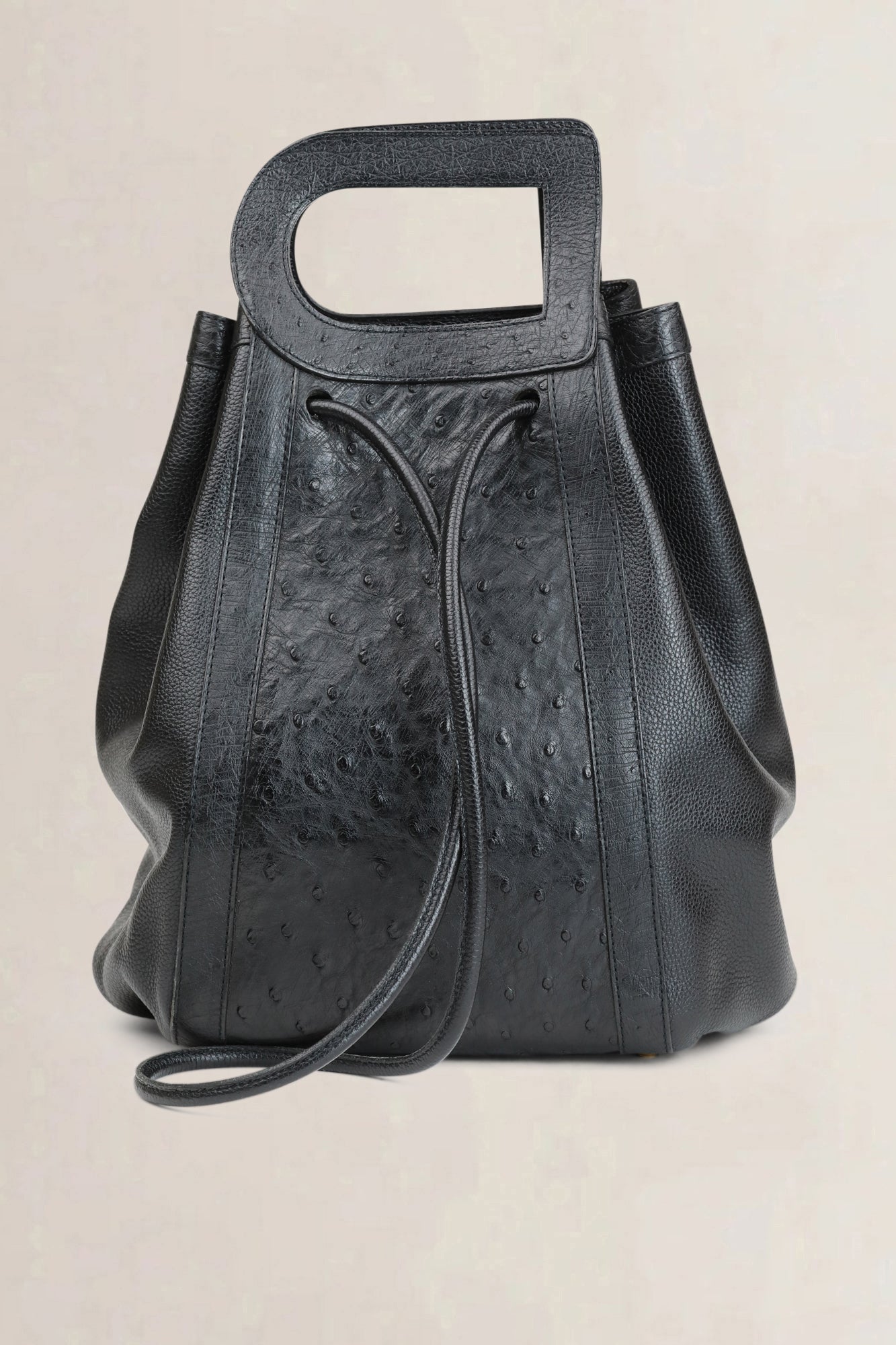 Delvaux Black Punch Ostrich Leather Shoulder Bag