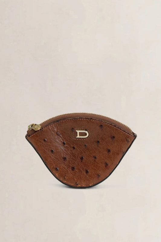 Delvaux Brown Ostrich Leather Coin Wallet