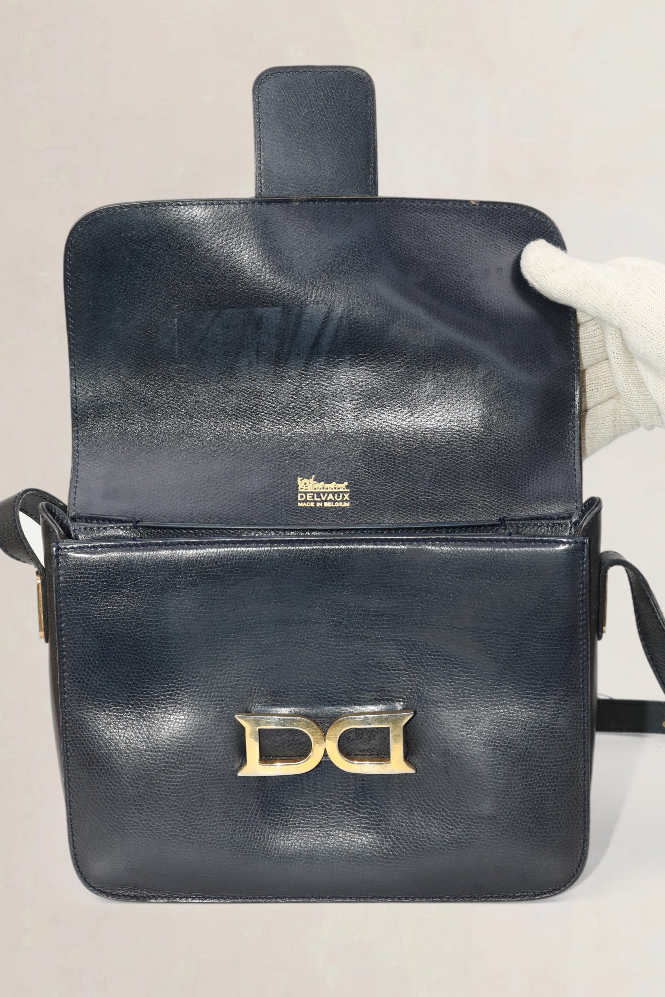 Delvaux Blauwe Leren Bourgogne Crossbody Tas