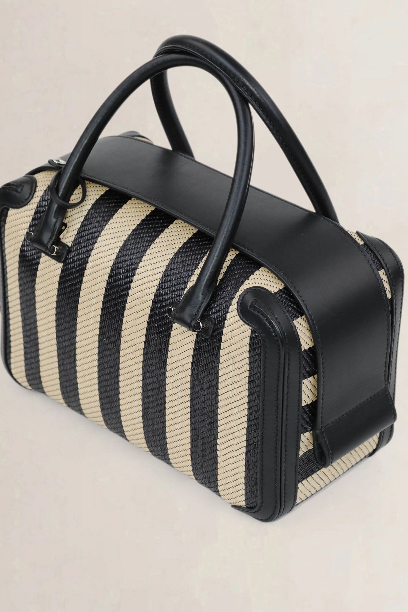 Delvaux Two-Tone Leather-Trimmed Stripe Raffia Coolbox MM Crossbody Bag