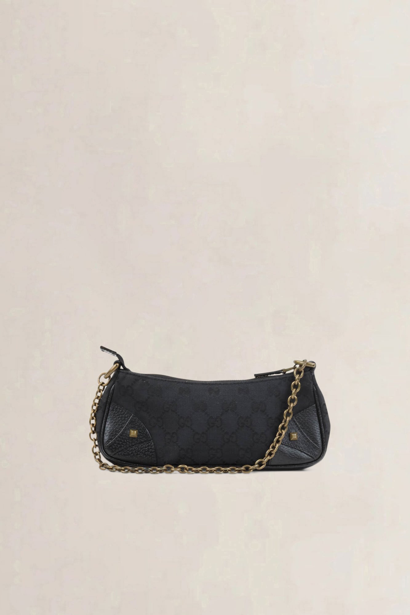 Gucci Black GG Canvas Nailhead Shoulder Bag
