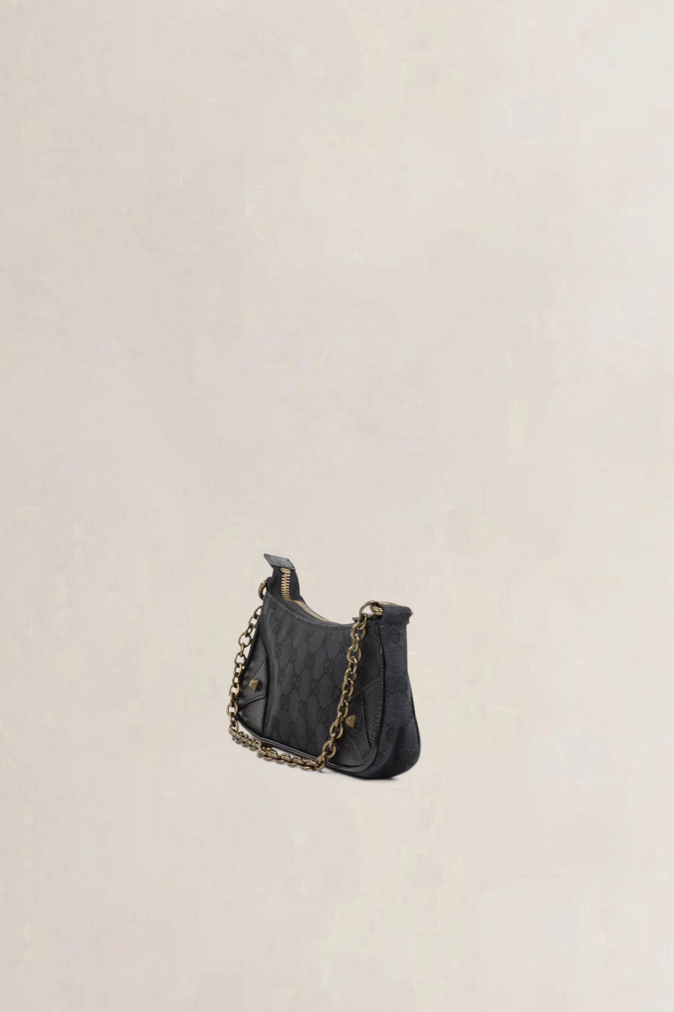 Gucci Black GG Canvas Nailhead Shoulder Bag