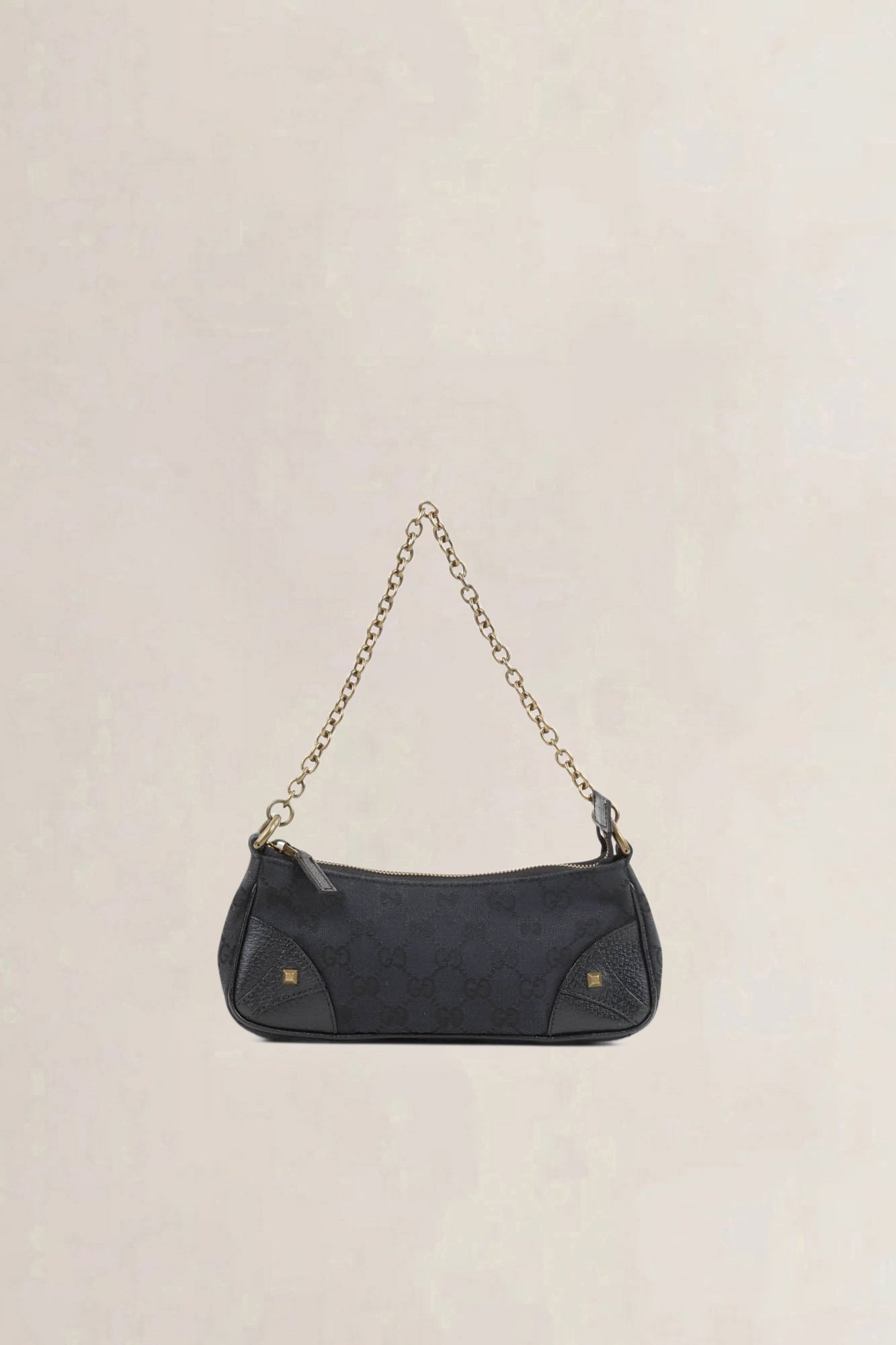 Gucci Black GG Canvas Nailhead Shoulder Bag