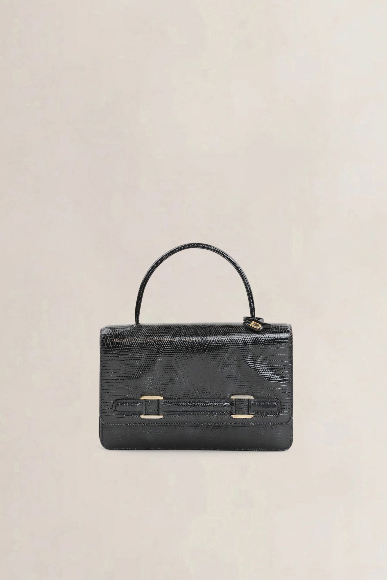 Delvaux Black Vintage Lézard Top Handle Bag