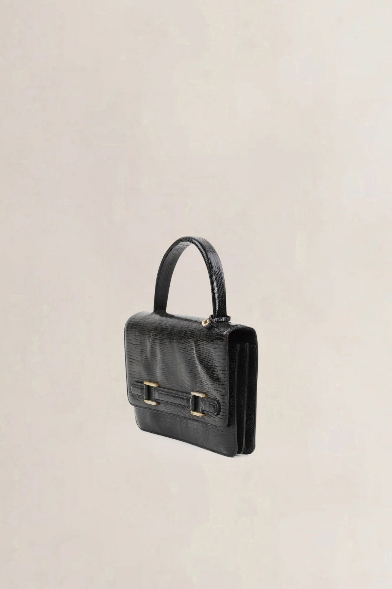 Delvaux Black Vintage Lézard Top Handle Bag