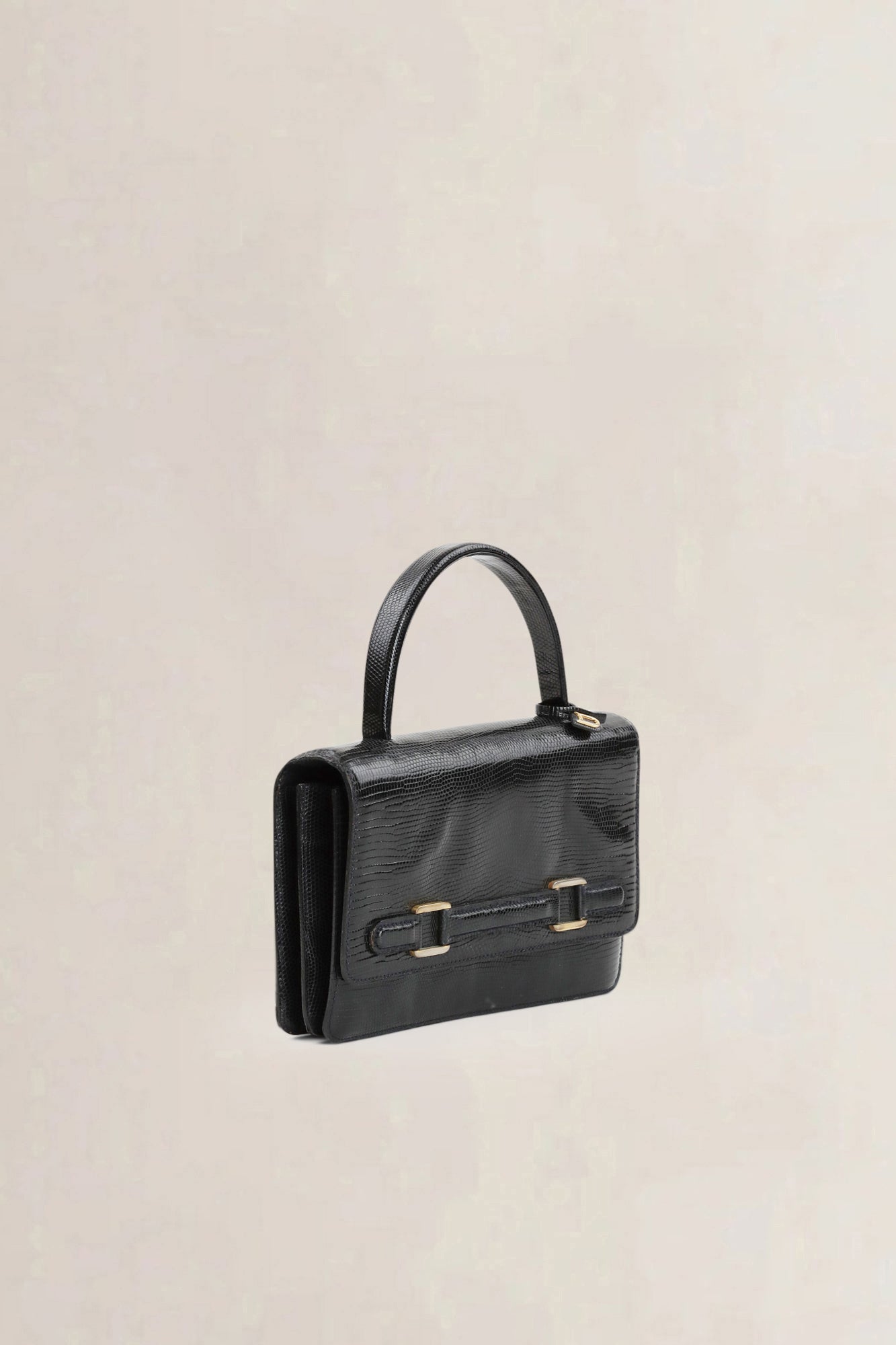 Delvaux Black Vintage Lézard Top Handle Bag