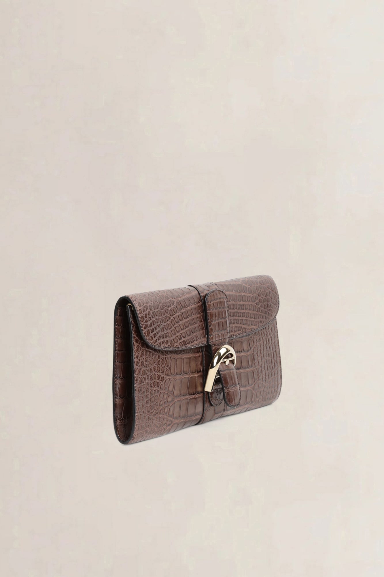 Delvaux Brown Brillant Alligator Ténéré  Clutch