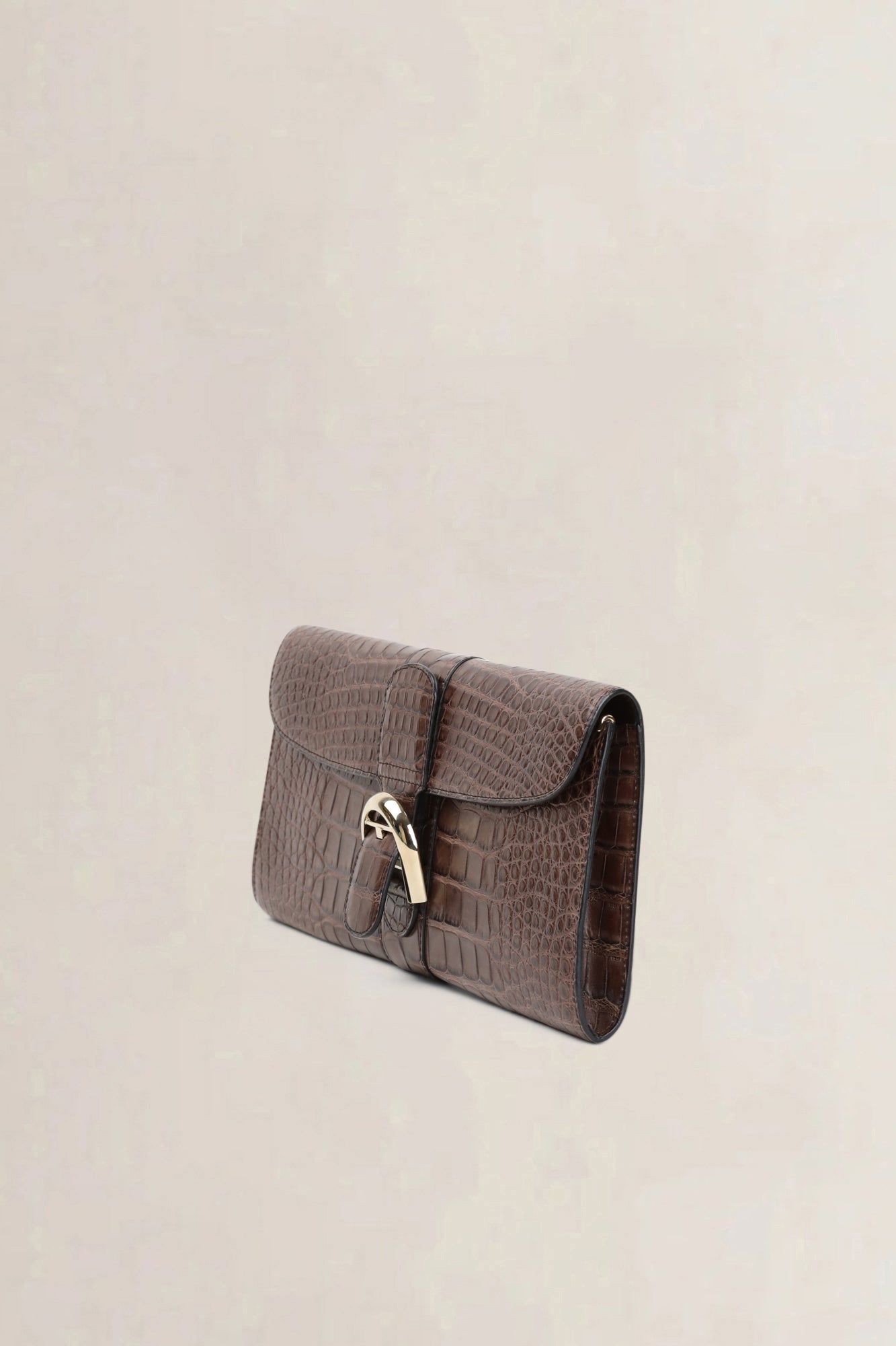 Delvaux Brown Brillant Alligator Ténéré  Clutch