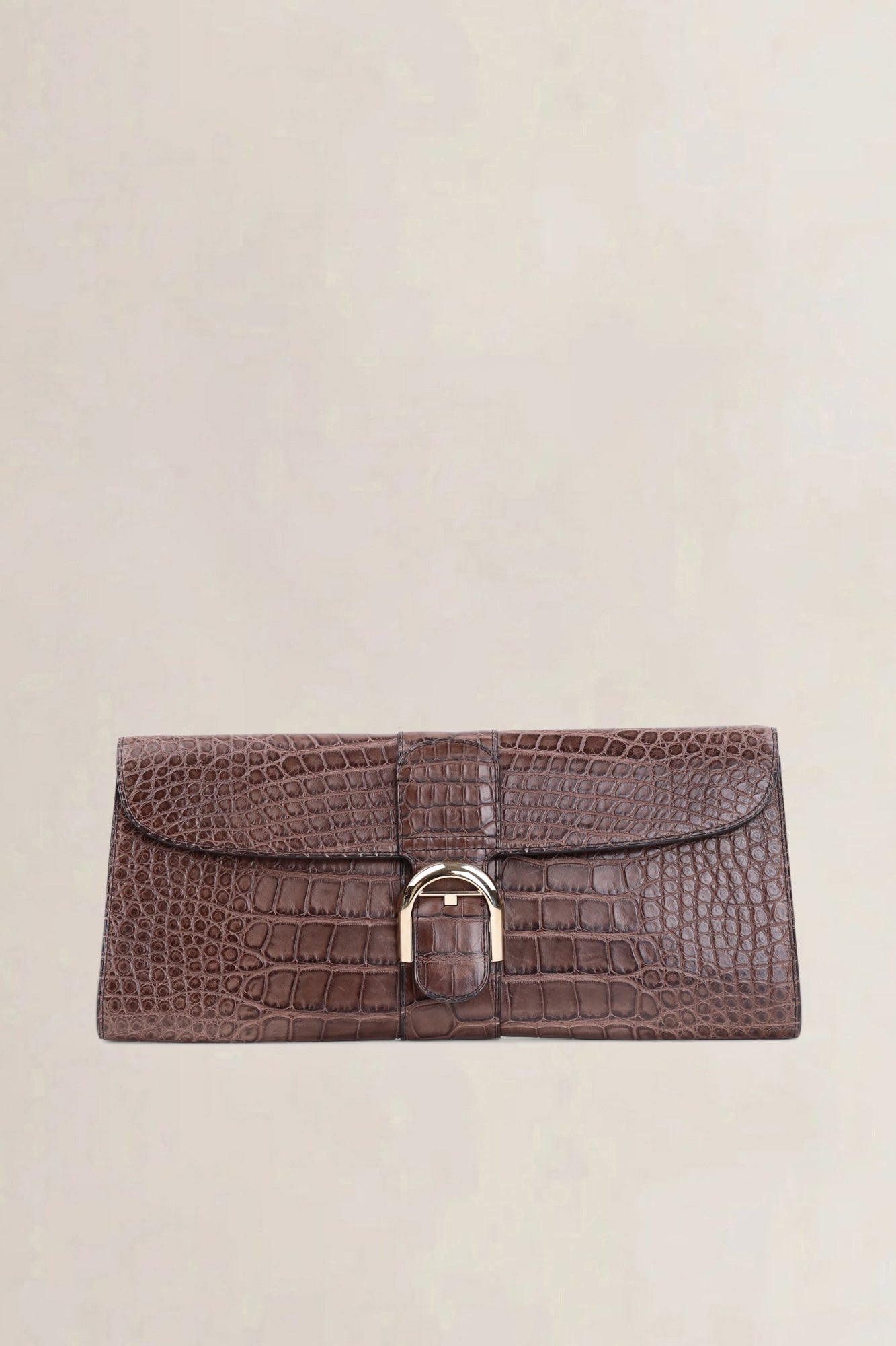 Delvaux Brown Brillant Alligator Ténéré  Clutch