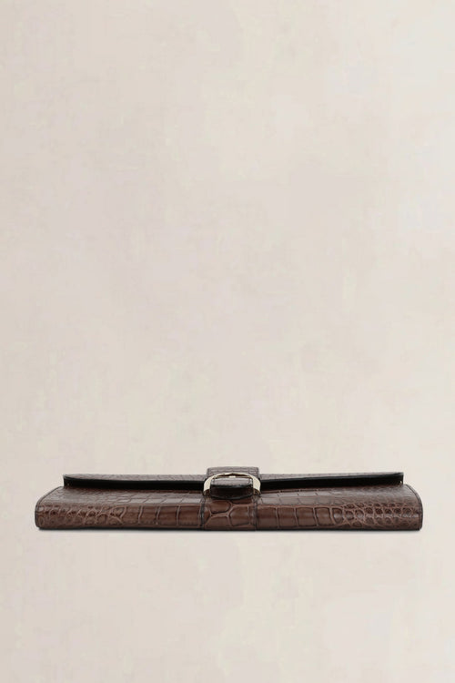 Delvaux Brown Brillant Alligator Ténéré  Clutch