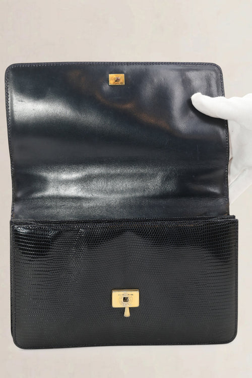 Delvaux Black Vintage Lézard Top Handle Bag