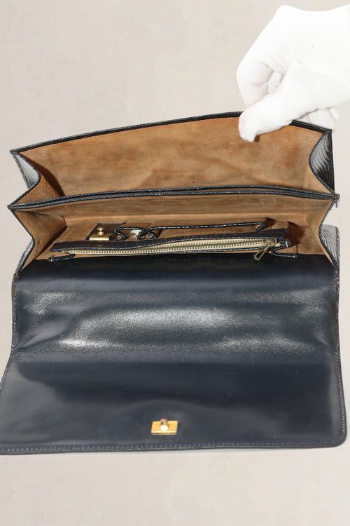 Delvaux Black Vintage Lézard Top Handle Bag