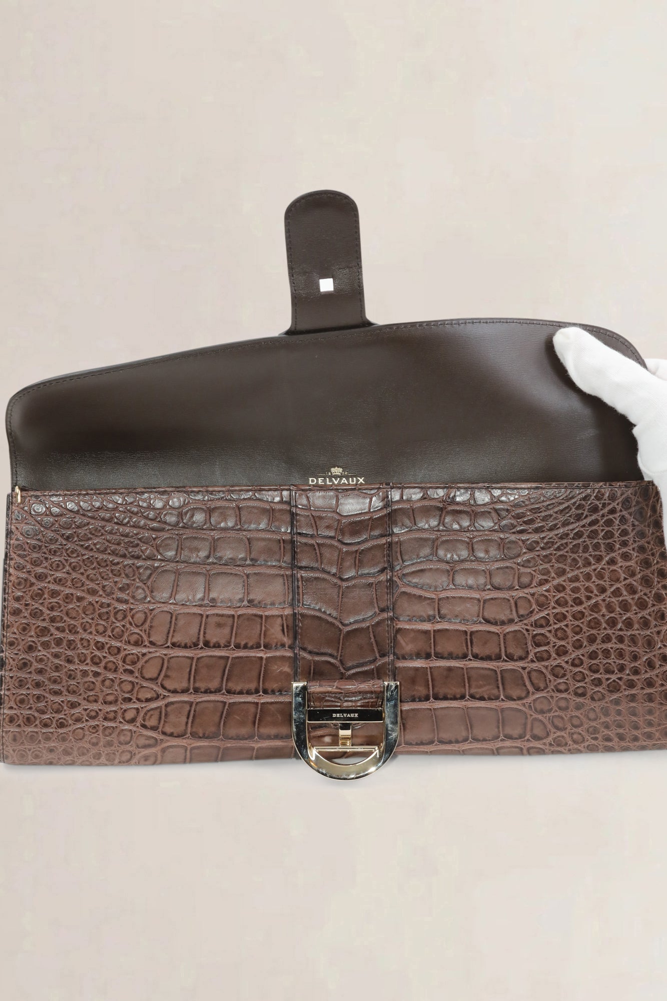 Delvaux Brown Brillant Alligator Ténéré  Clutch