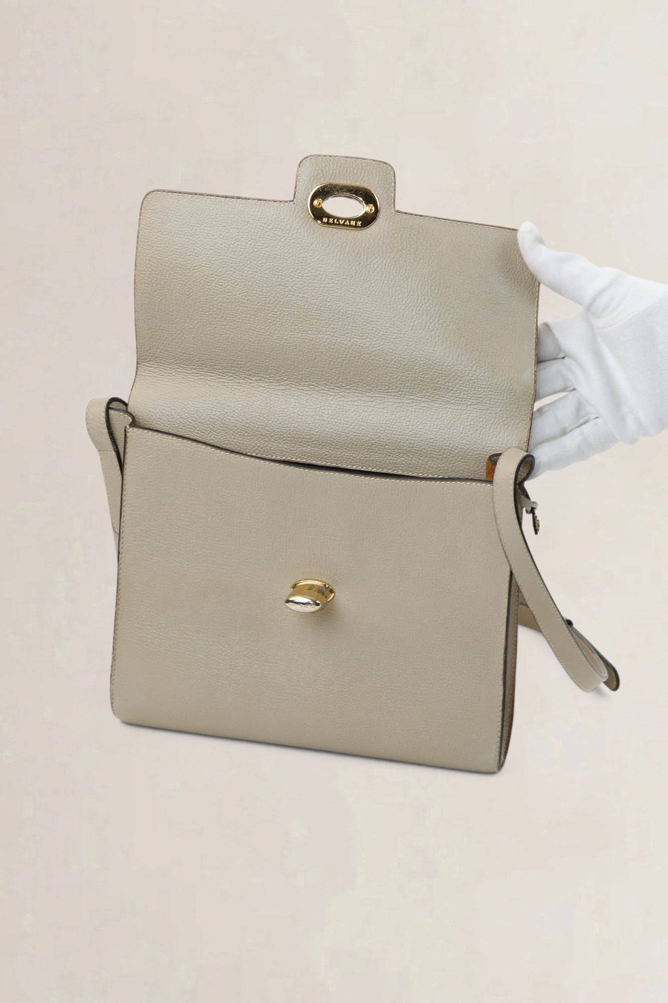 Delvaux Creme Turnlock Crossbody Bag