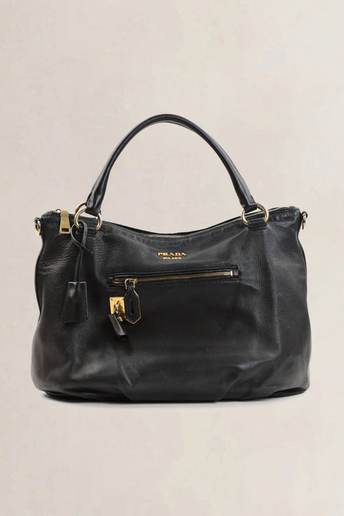 Prada Black Soft Calfskin Leather Satchel Bag