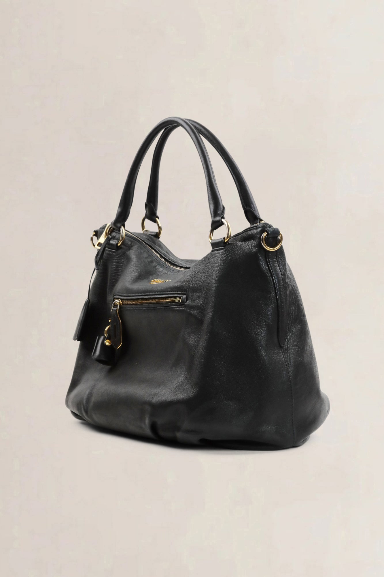 Prada Black Soft Calfskin Leather Satchel Bag