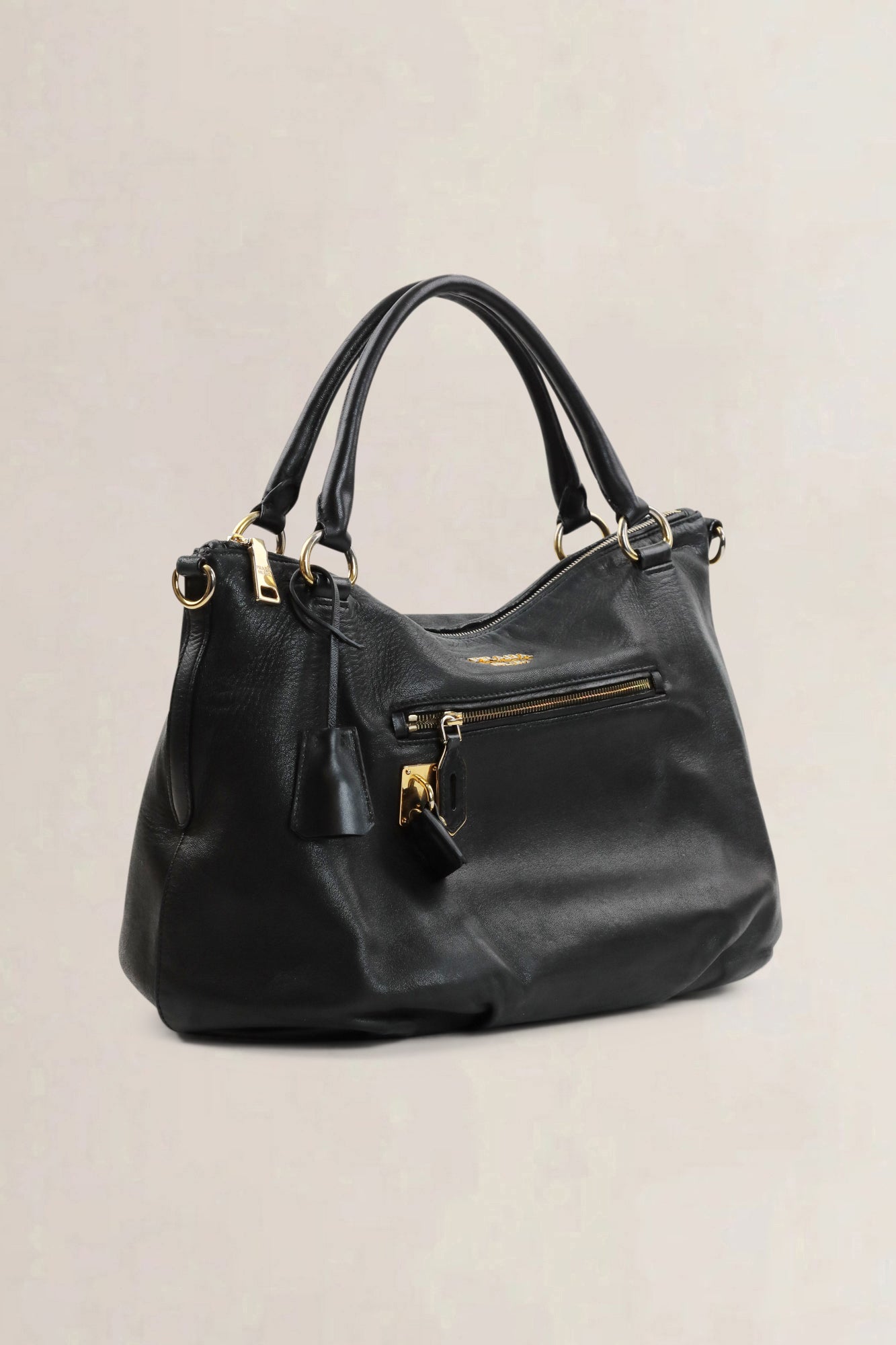 Prada Black Soft Calfskin Leather Satchel Bag