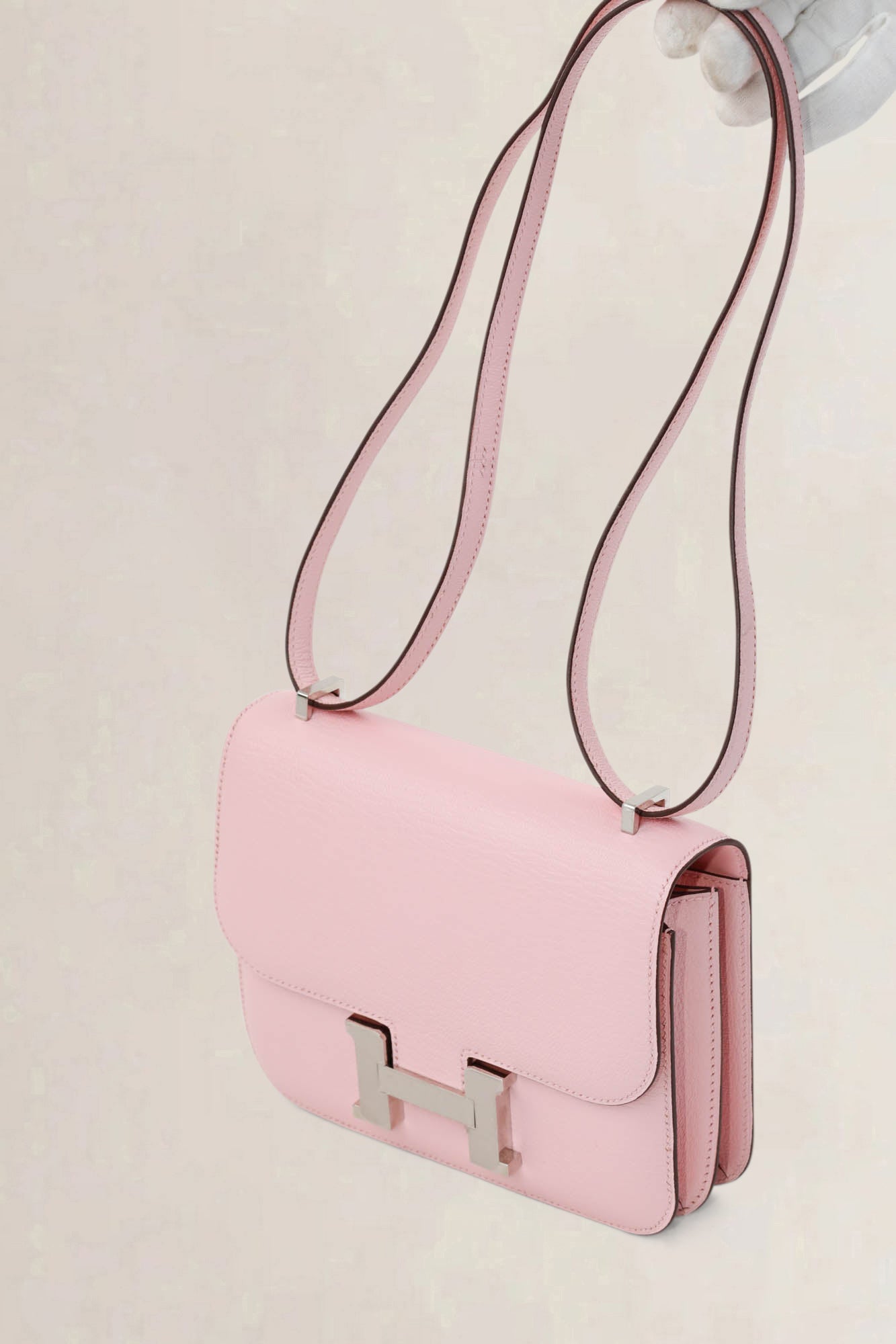 Hermès Constance Mini Chèvre Rose Sakura Crossbody Bag
