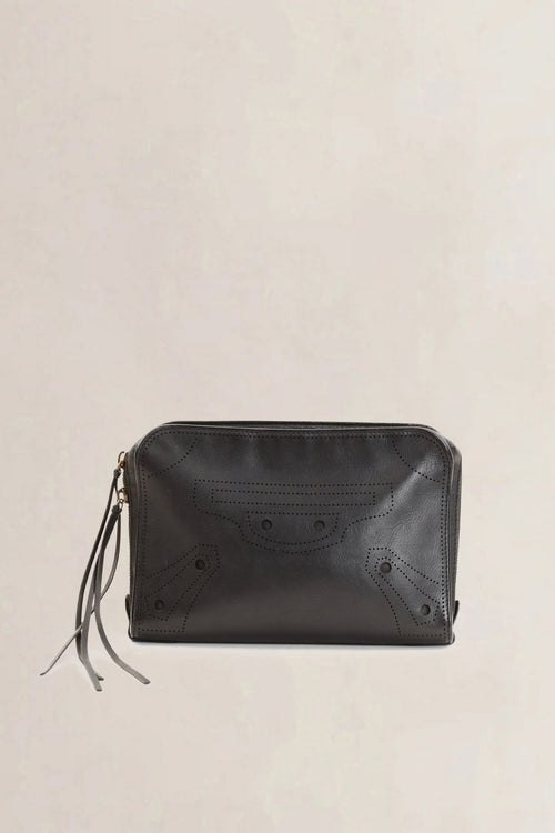 Balenciaga Black Calfskin Leather Reporter Blackout Crossbody Bag