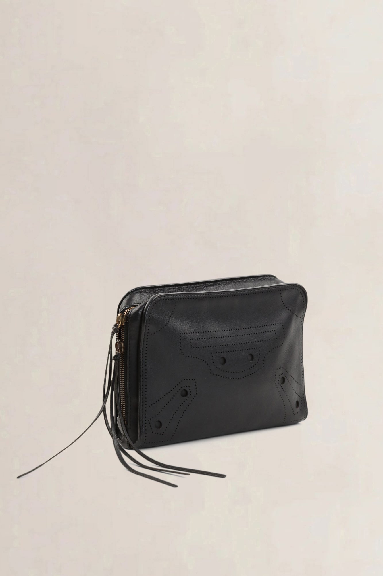 Balenciaga Black Calfskin Leather Reporter Blackout Crossbody Bag