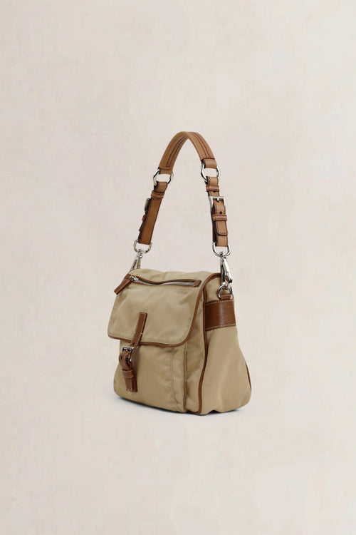 Prada Beige/Brown Nylon Shoulder Bag