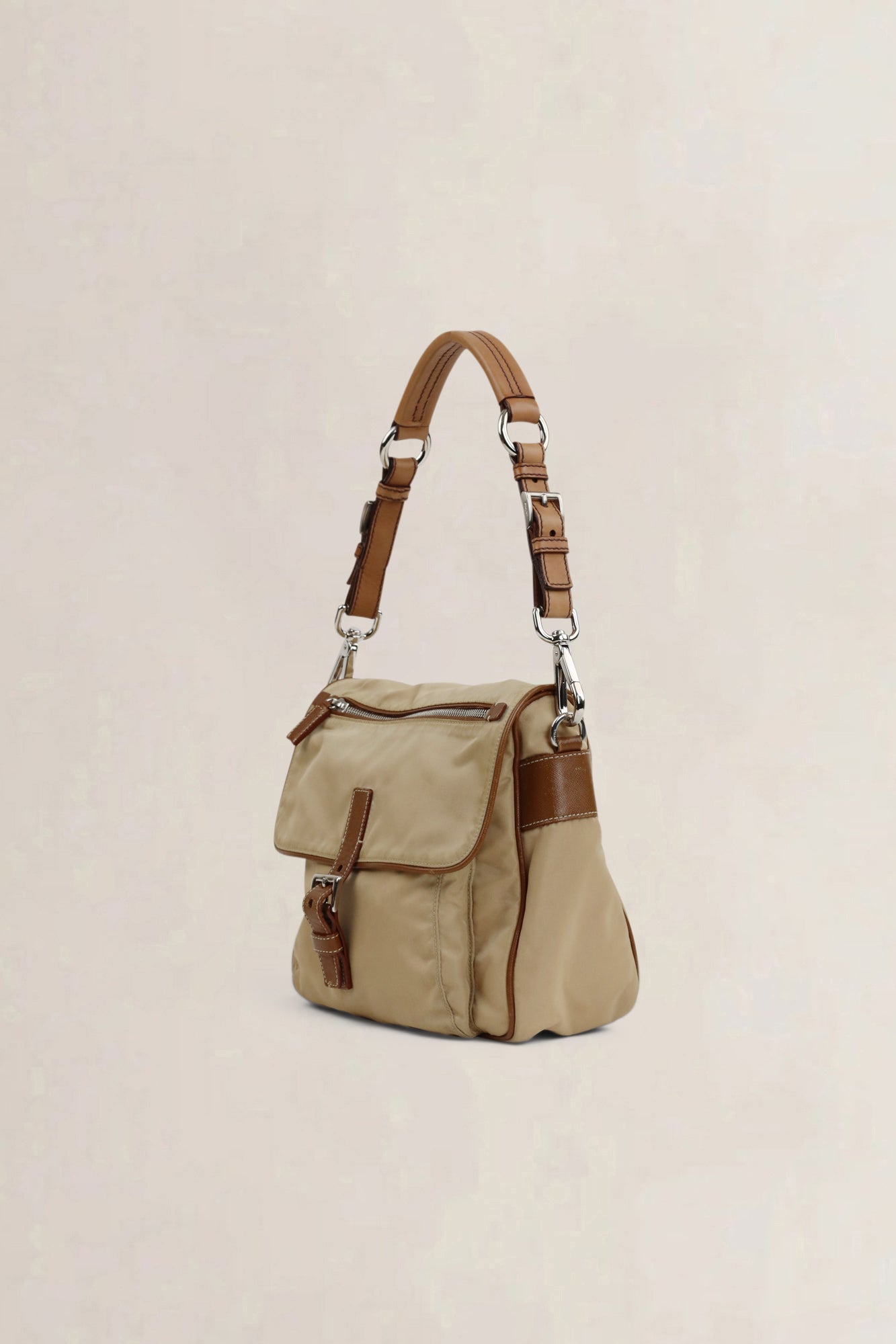 Prada Beige/Brown Nylon Shoulder Bag