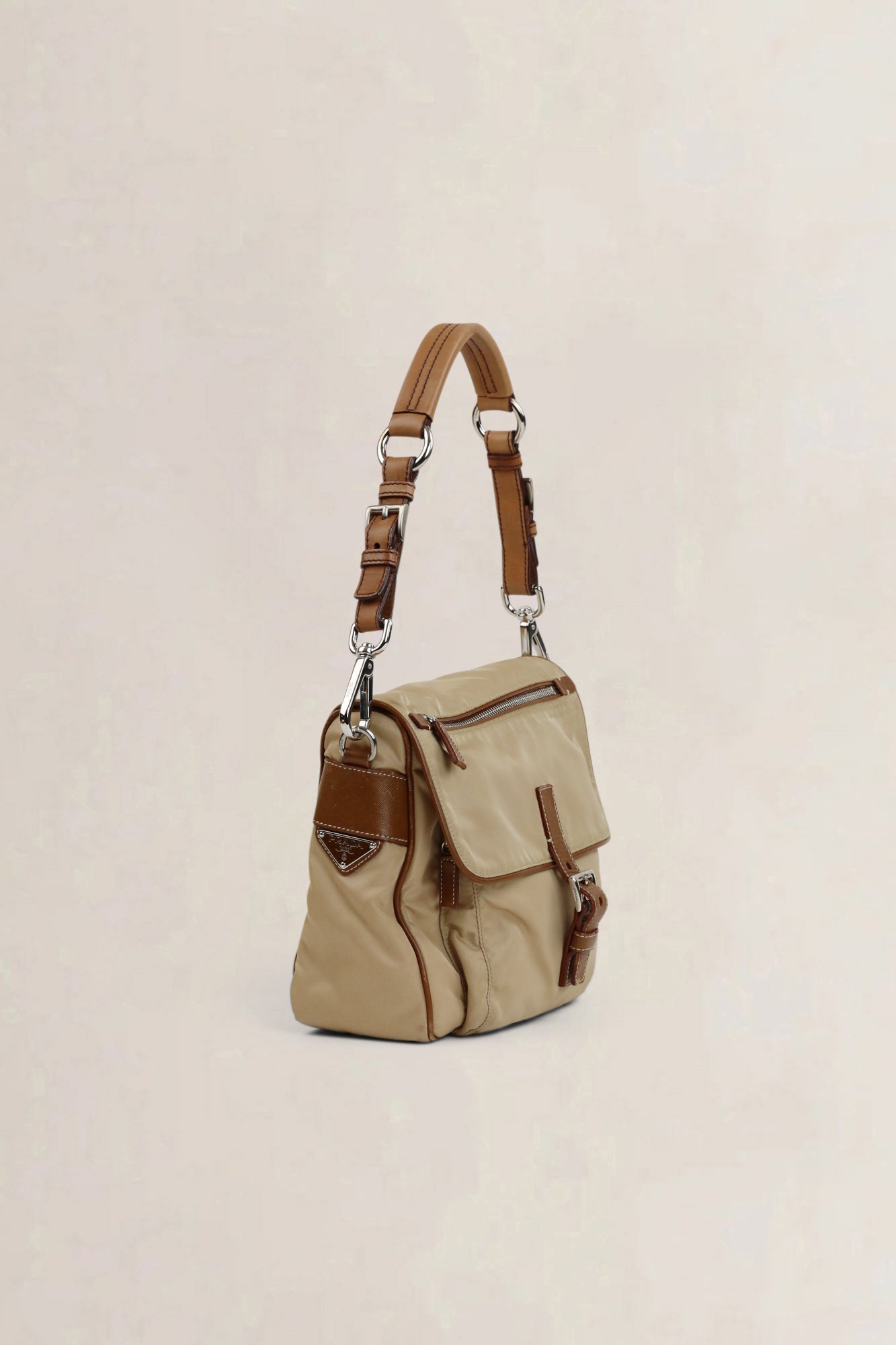 Prada Beige/Brown Nylon Shoulder Bag