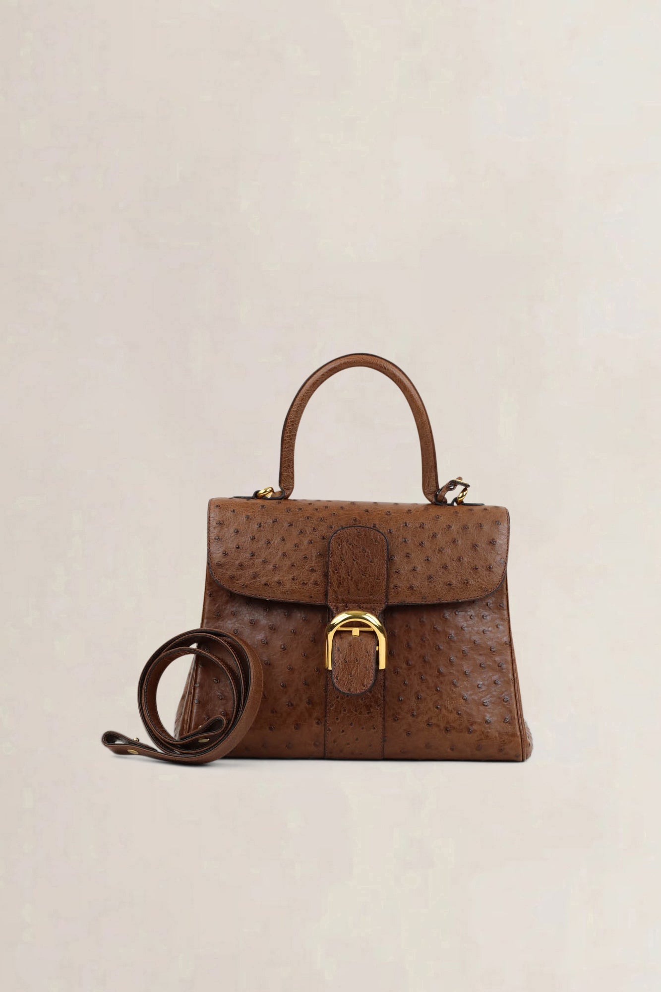 Delvaux Brillant Cognac MM Ostrich Crossbody Bag