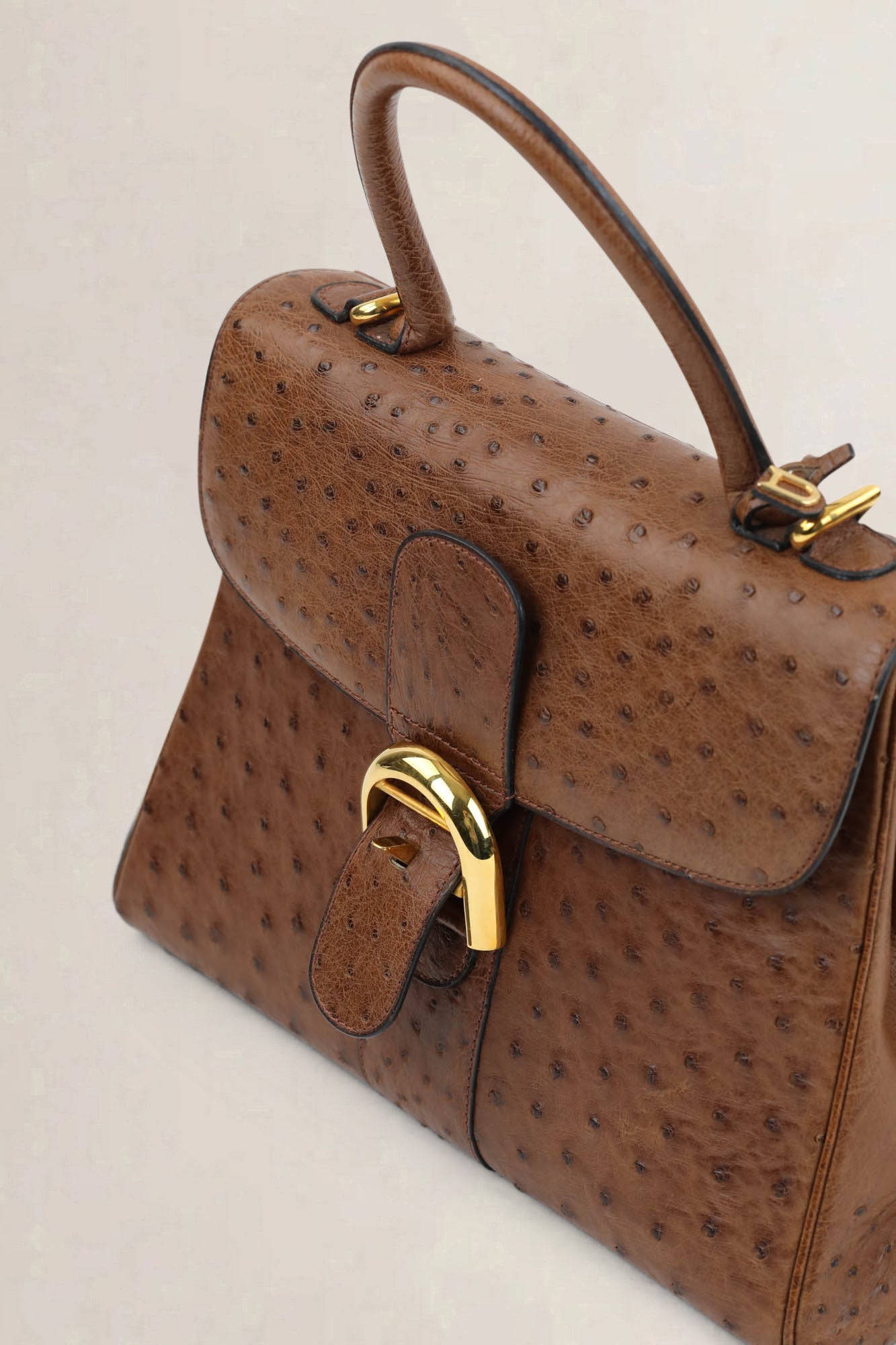 Delvaux Brillant Cognac MM Ostrich Crossbody Bag