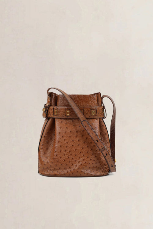 Delvaux Cognac Calicot Ostrich Crossbody Bag