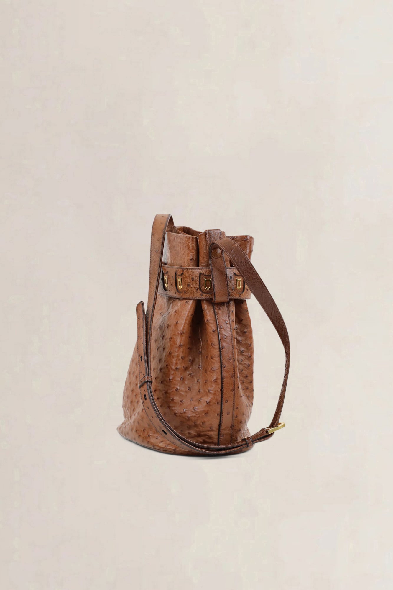 Delvaux Cognac Calicot Ostrich Crossbody Bag