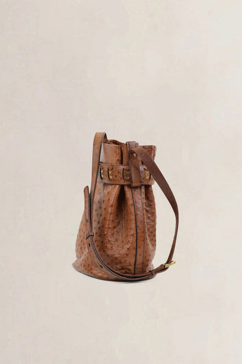 Delvaux Cognac Calicot Ostrich Crossbody Bag