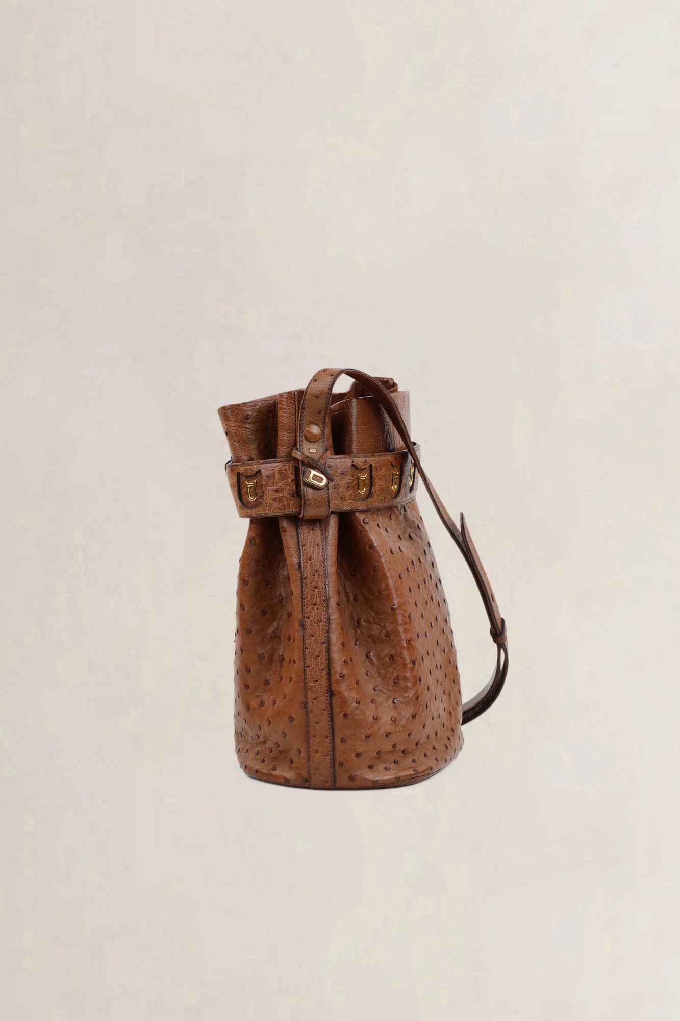 Delvaux Cognac Calicot Ostrich Crossbody Bag