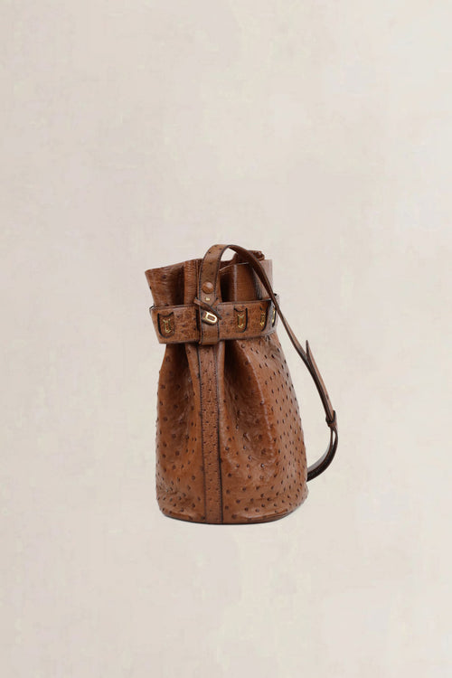 Delvaux Cognac Calicot Ostrich Crossbody Bag