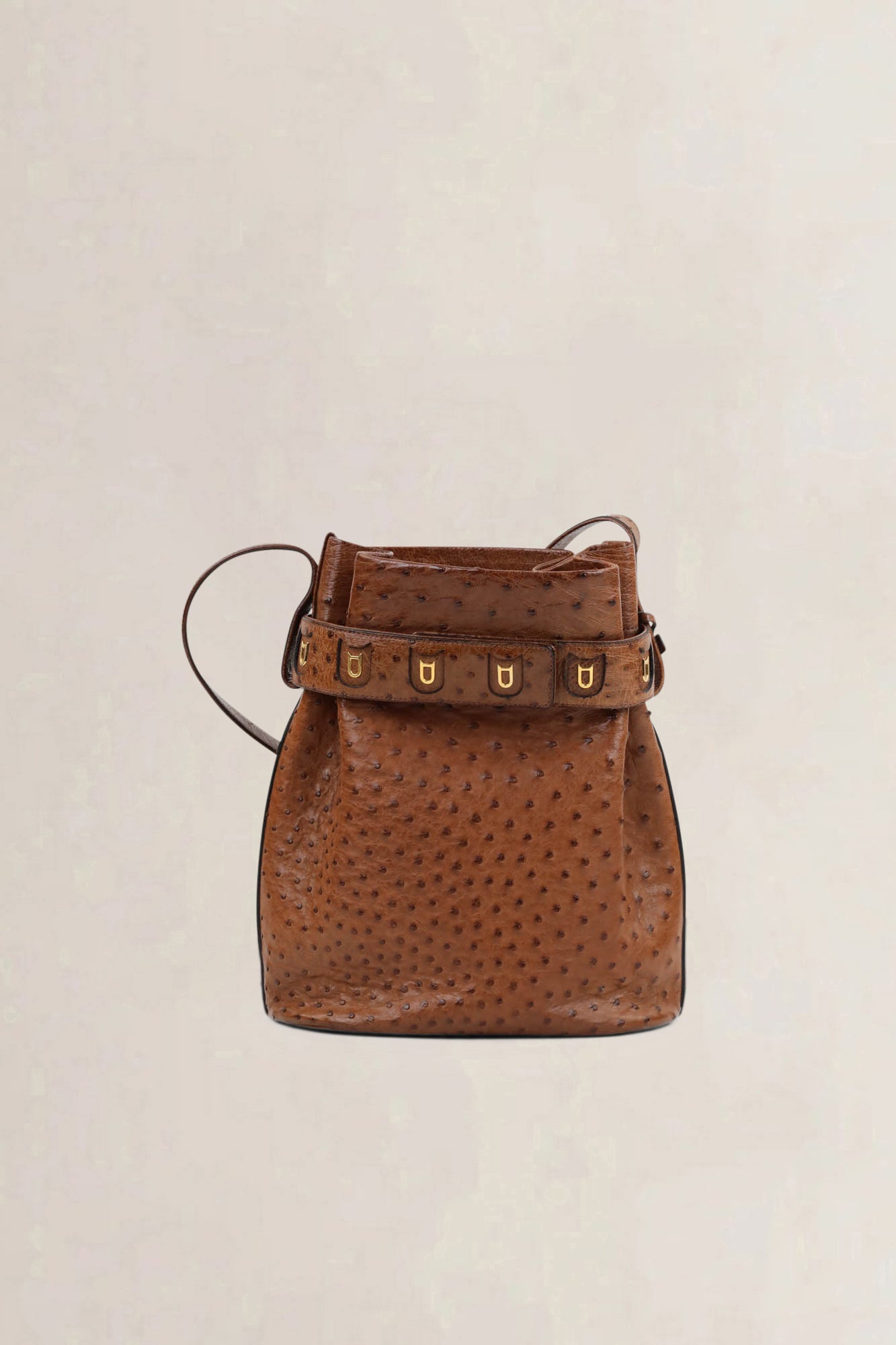 Delvaux Cognac Calicot Ostrich Crossbody Bag