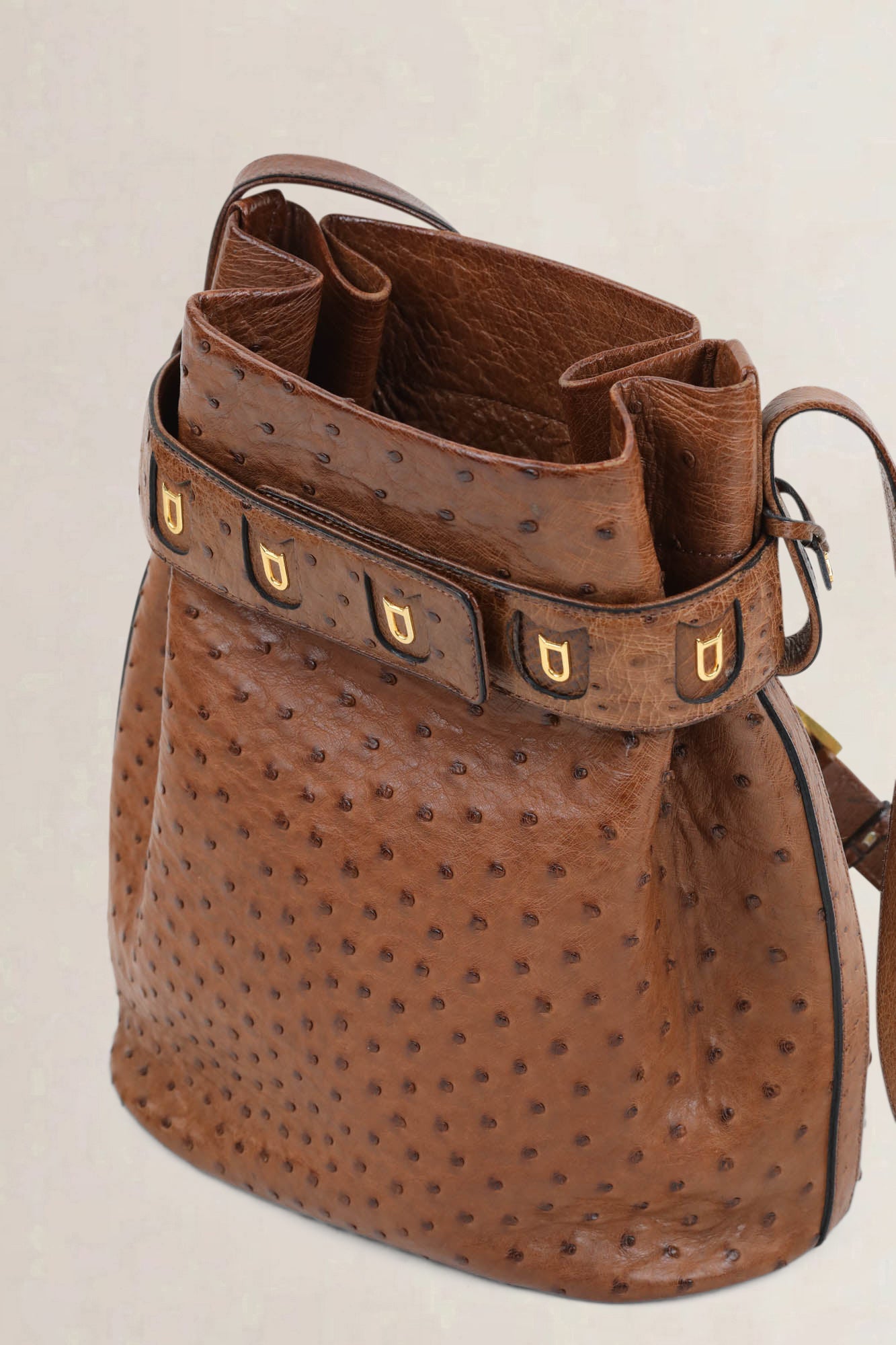 Delvaux Cognac Calicot Ostrich Crossbody Bag