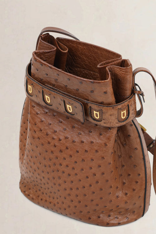 Delvaux Cognac Calicot Ostrich Crossbody Bag