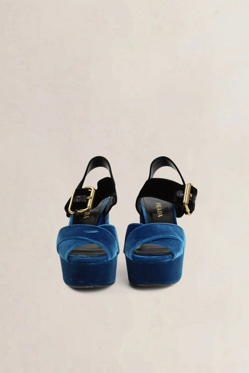 Prada Black/Blue Velvet Platform Sandals