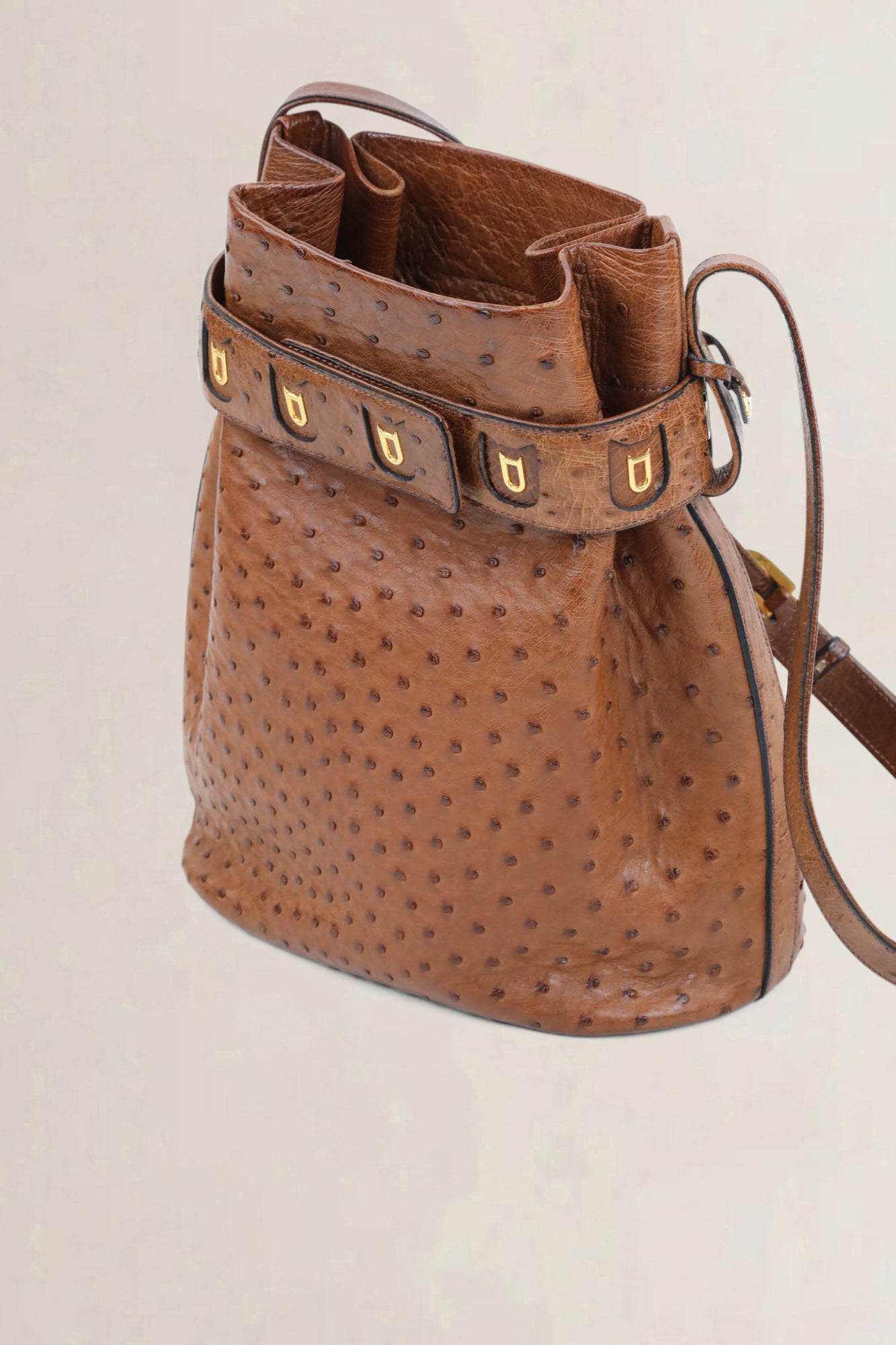 Delvaux Cognac Calicot Ostrich Crossbody Bag