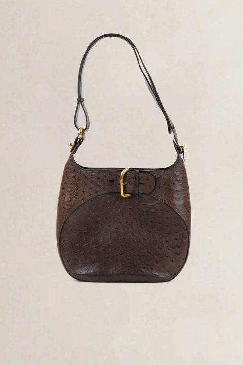 Delvaux Brown Souverain Ostrich Crossbody Bag