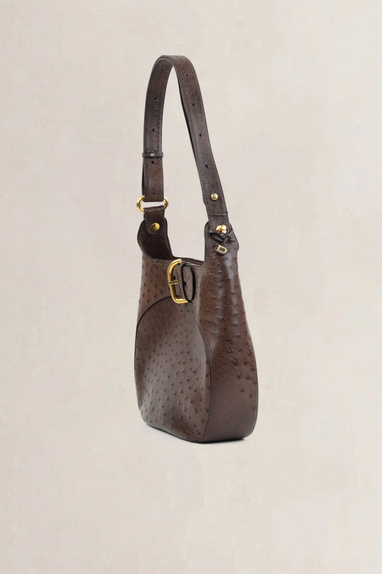 Delvaux Brown Souverain Ostrich Crossbody Bag