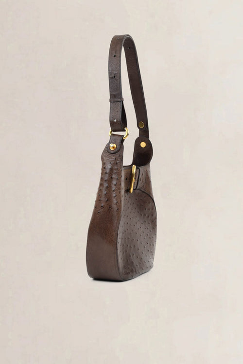 Delvaux Brown Souverain Ostrich Crossbody Bag