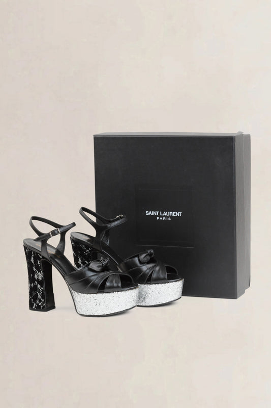 Saint Laurent Black/Silver Bianca Platform Sandals