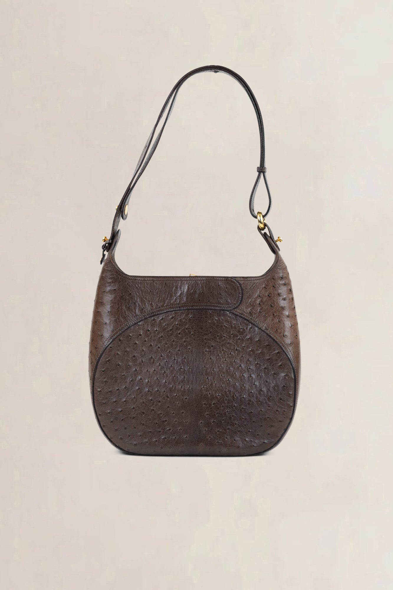 Delvaux Brown Souverain Ostrich Crossbody Bag